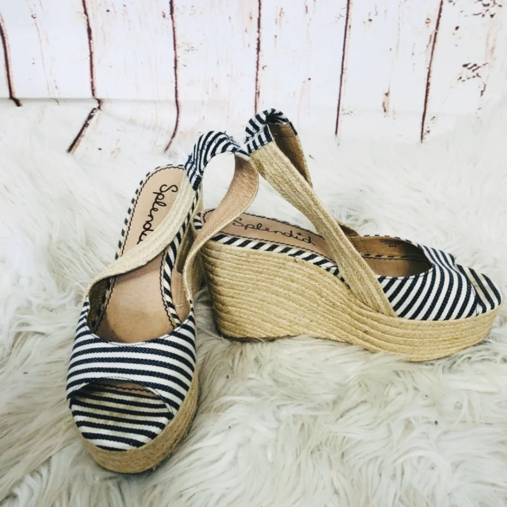 Splendid Navy Stripe Platform Espadrille Wedge Sandals 8